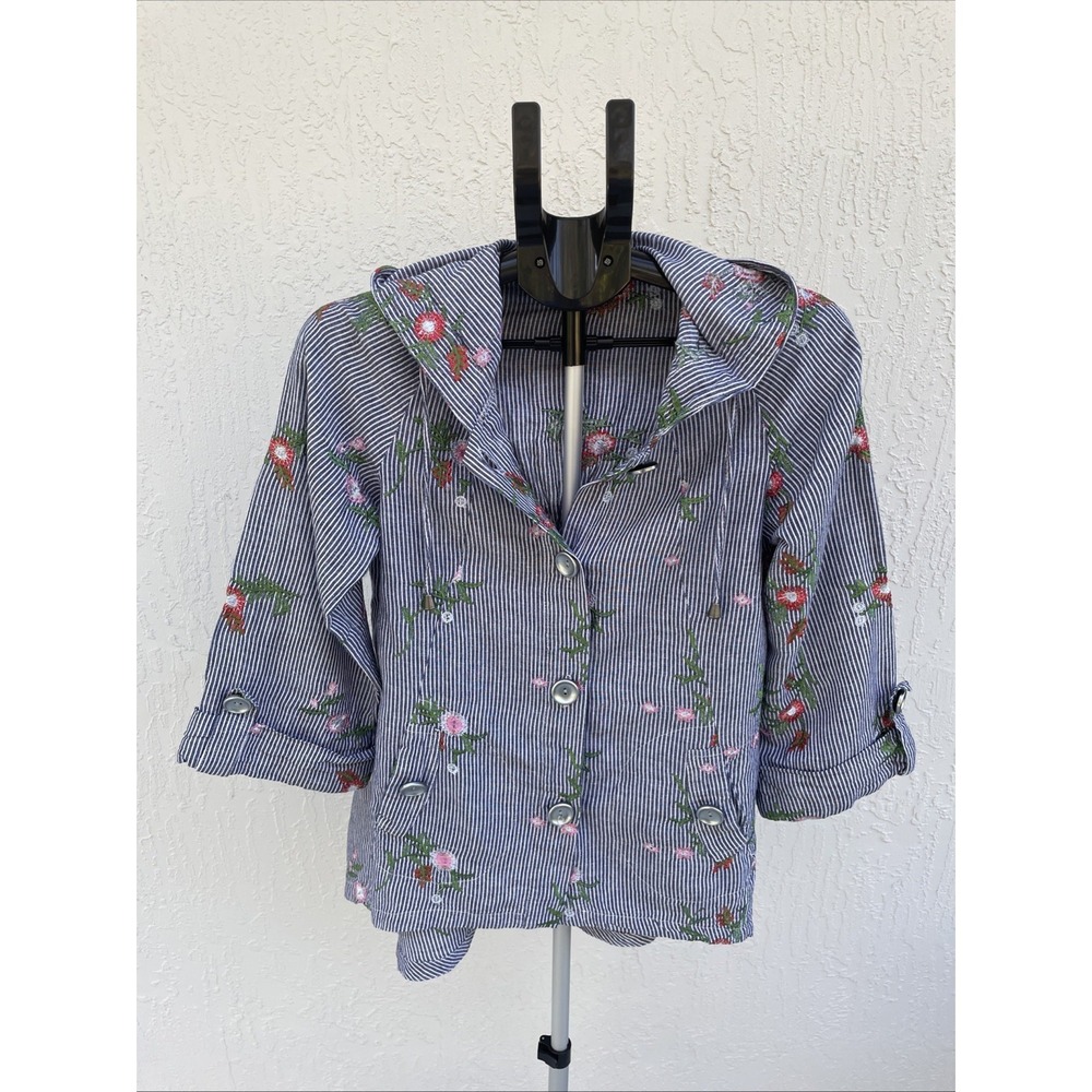 For Cynthia Embroidered Hooded Jacket Womens Navy Blue Floral  fairycore Small